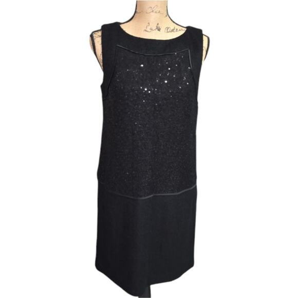 Ann Taylor Loft Wool Blend Shift Dress Sleeveless Inner Liner Sequin Size 8 - Picture 8 of 10